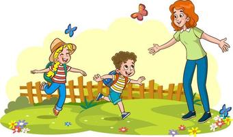 illustration vectorielle de dessin animé mère et enfants vecteur