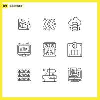 groupe de 9 contours des signes et des symboles pour l'écran de réseau de nuage de café de machine lcd éléments de conception vectoriels modifiables vecteur