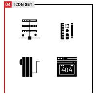 ensemble de 4 pack de glyphes solides commerciaux pour les éléments de conception vectoriels modifiables de chauffe-échelle de serveur électrique de données vecteur