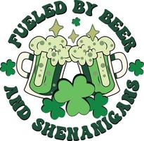 alimenté par la bière et les manigances conception de t-shirt irlandais rétro de la Saint-Patrick vecteur