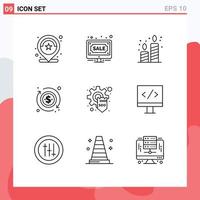 pack de 9 contours modernes signes et symboles pour les supports d'impression Web tels que l'argent de développement en ligne bougies en dollars éléments de conception vectoriels modifiables vecteur