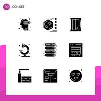9 concept de glyphe solide pour les sites Web mobiles et les applications sous forme de microscope en nuage outil médical éléments de conception vectoriels modifiables vecteur