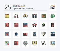 loi numérique et pack d'icônes rempli de 25 lignes de studio sonore, y compris la musique. plate-forme. main libre. console. main