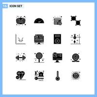 interface mobile glyphe solide ensemble de 16 pictogrammes d'éléments de conception vectoriels modifiables de connexion d'espace d'engrenage d'affaires graphique vecteur