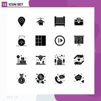 ensemble de 16 symboles d'icônes d'interface utilisateur modernes signes pour le matériel clé sac de construction d'hôtel éléments de conception vectoriels modifiables vecteur