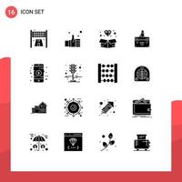 interface mobile glyphe solide ensemble de 16 pictogrammes d'éléments de conception vectoriels modifiables de valise d'affaires de diamant de cas de marketing vecteur