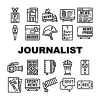 collection d'accessoires de journaliste icônes définies illustrations vectorielles vecteur