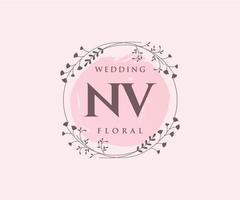 nv initiales lettre modèle de logos de monogramme de mariage, modèles minimalistes et floraux modernes dessinés à la main pour cartes d'invitation, réservez la date, identité élégante. vecteur