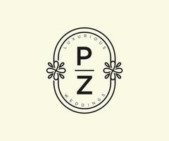 pz initiales lettre modèle de logos de monogramme de mariage, modèles minimalistes et floraux modernes dessinés à la main pour cartes d'invitation, réservez la date, identité élégante. vecteur