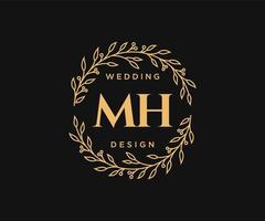 collection de logos de monogramme de mariage lettre initiales mh, modèles minimalistes et floraux modernes dessinés à la main pour cartes d'invitation, réservez la date, identité élégante pour restaurant, boutique, café en image vectorielle vecteur