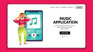 application musicale utilisant une femme sur le vecteur de téléphone