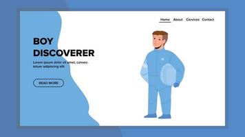garçon découvreur jouer au jeu dans le vecteur de costume de l'espace