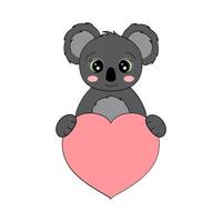 koala mignon avec un coeur. carte postale pour la saint valentin. élément pour la conception d'estampes, d'affiches, d'autocollants, de cartes postales. illustration vectorielle sur fond blanc vecteur