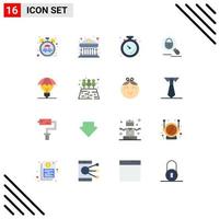 paquet de couleur plat de 16 symboles universels du droit d'auteur recherche de verrouillage d'horloge internet paquet modifiable d'éléments de conception de vecteur créatif