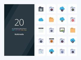 20 icônes de couleur plate multimédia pour la présentation vecteur