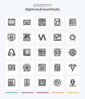 loi numérique créative et pack d'icônes de contour studio sonore 25 tel qu'un fichier. l'audio. compact. musique. plate-forme vecteur