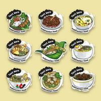 doodle pack de collection d'autocollants de cuisine indonésienne dessinés à la main vecteur