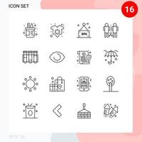 groupe de 16 contours des signes et des symboles pour le tube signe partagé connaissances des personnes éléments de conception vectoriels modifiables vecteur