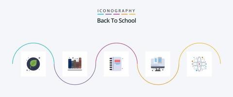 pack d'icônes plat 5 de retour à l'école, y compris le laboratoire. retour à l'école. signet. atome. éducation vecteur