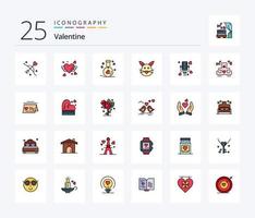 Pack d'icônes rempli de 25 lignes de la Saint-Valentin, y compris parler. mignonne. ballon. l'amour. lapin vecteur
