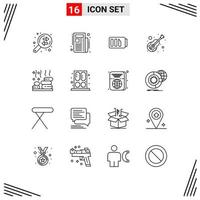 pack d'icônes vectorielles stock de 16 signes et symboles de ligne pour les éléments de conception vectoriels modifiables d'instrument de musique de batterie de violon de spa vecteur