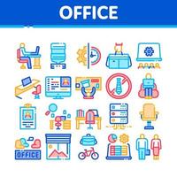 icônes de collection de bureau et de lieu de travail définies vecteur