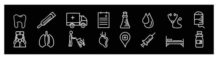icônes médicales définissent le contour, vecteur d'icônes médicales, icônes médicales, vecteur d'icônes médicales.pour la conception sur fond noir.