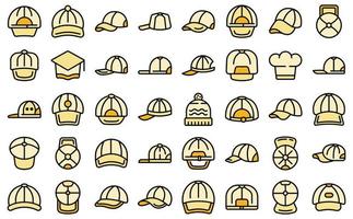 cap icons set contour de couleur de vecteur