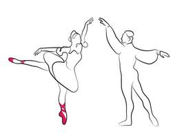 croquis d'une femme na robe et homme ibballet danseur dessin au trait art continu vecteur