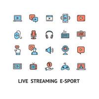 jeu d'icônes de fine ligne de couleur de signe de streaming en direct. vecteur