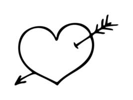 coeur percé de flèche doodle dessiné à la main. clipart d'amour de vecteur. vecteur