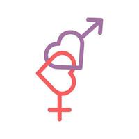 doodle symbole masculin et féminin. signe de mars et de vénus en forme de coeur. clipart. vecteur