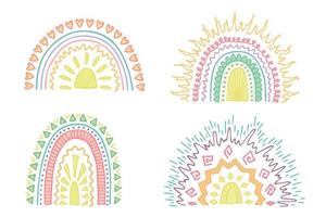 ensemble arc-en-ciel pastel dessiné à la main. éléments décoratifs pour carte de voeux, impression de vêtements pour enfants et bébés vecteur