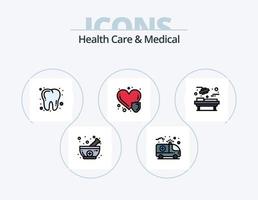 pack d'icônes remplies de soins de santé et de ligne médicale 5 conception d'icônes. médical. se soucier. dentaire. médical. santé vecteur