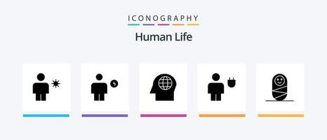 pack d'icônes de glyphe humain 5, y compris l'alimentation. énergie. énergie. corps. diriger. conception d'icônes créatives vecteur