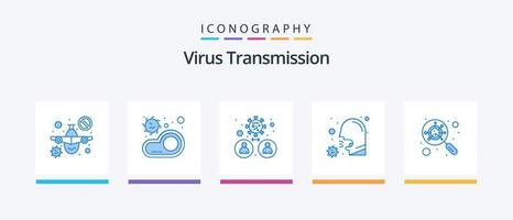 pack d'icônes bleues de transmission de virus 5, y compris le verre. maladies. bactéries. soins de santé. la toux. conception d'icônes créatives vecteur