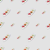 dessin animé sushi temari, modèle sans couture de cuisine japonaise sur fond coloré vecteur