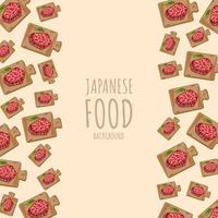 boeuf wagyu de dessin animé, arrière-plan de bordure de cadre de cuisine japonaise vecteur