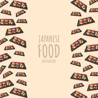 ensemble de nigiri de sushi de dessin animé, arrière-plan de bordure de cadre de cuisine japonaise vecteur