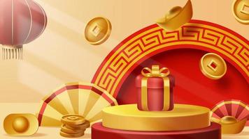 fond de décoration de podium d'affichage du nouvel an chinois avec ornement chinois. vecteur 3d illustration