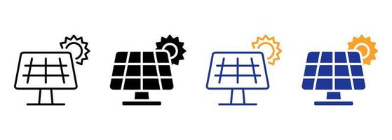 ensemble d'icônes de ligne et de silhouette de panneau solaire. pictogramme d'énergie solaire. collection de symboles d'électricité renouvelable sur fond blanc. système de lumière solaire électrique écologique pour la maison. illustration vectorielle isolée. vecteur