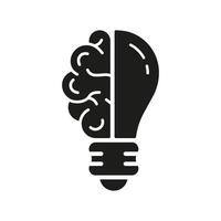 cerveau humain et icône de ligne silhouette idée créative ampoule. inspiration d'ampoule, connaissance, symbole de glyphe de solution intelligente. signe d'innovation. illustration vectorielle isolée. vecteur