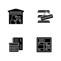 icônes noires de gestion d'entrepôt sur un espace blanc. vecteur