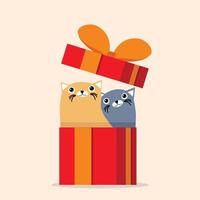 chats mignons assis dans une boîte cadeau vecteur