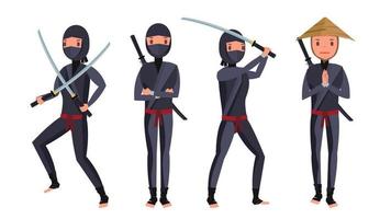 vecteur ninja classique. guerrier samouraï masqué. illustration de dessin animé isolé