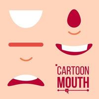 vecteur de jeu de bouche de dessin animé. langue, sourire, dents. choc, cris, sourire, colère. émotions expressives. illustration plate