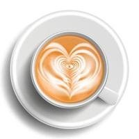 vecteur de tasse d'art de café. vue de dessus. cœur. café cappuccino chaud. tasse blanche. illustration