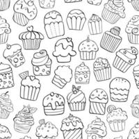 modèle sans couture de cupcake de ligne noire. conception pour papier, couvertures, cartes, tissus, arrière-plan et tout. illustration vectorielle sur le dessert de bonbons. vecteur