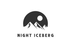 montagne d'iceberg de nuit simple pour la création de logo d'aventure en plein air vecteur