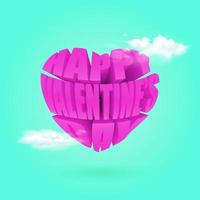 bonne Saint-Valentin. texte de typographie rouge avec décoration nuage. illustration vectorielle 3D. vecteur